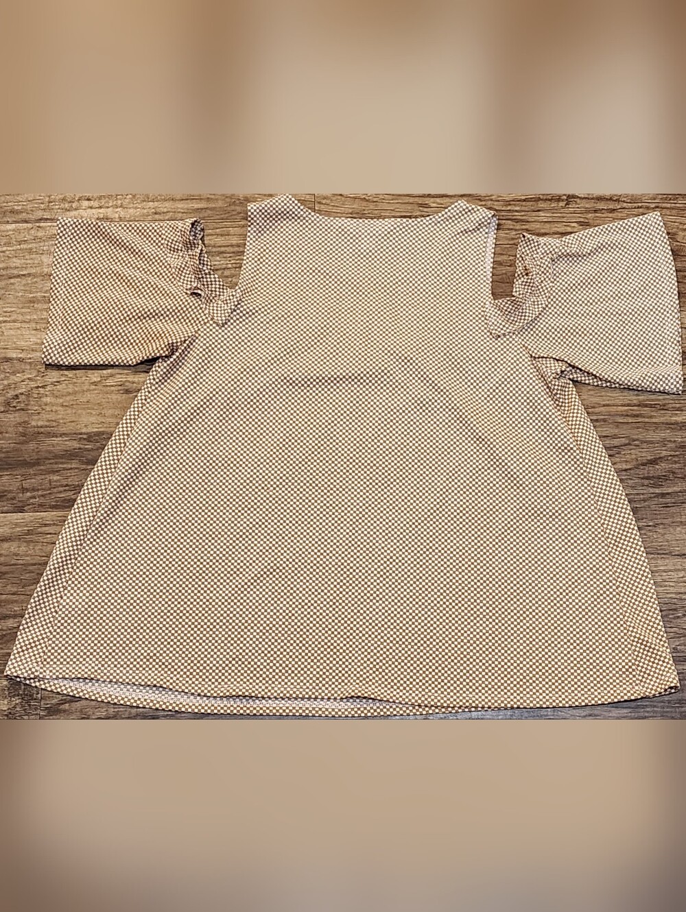 LC Lauren Conrad Tan Micro-Pattern Cold-Shoulder Blouse